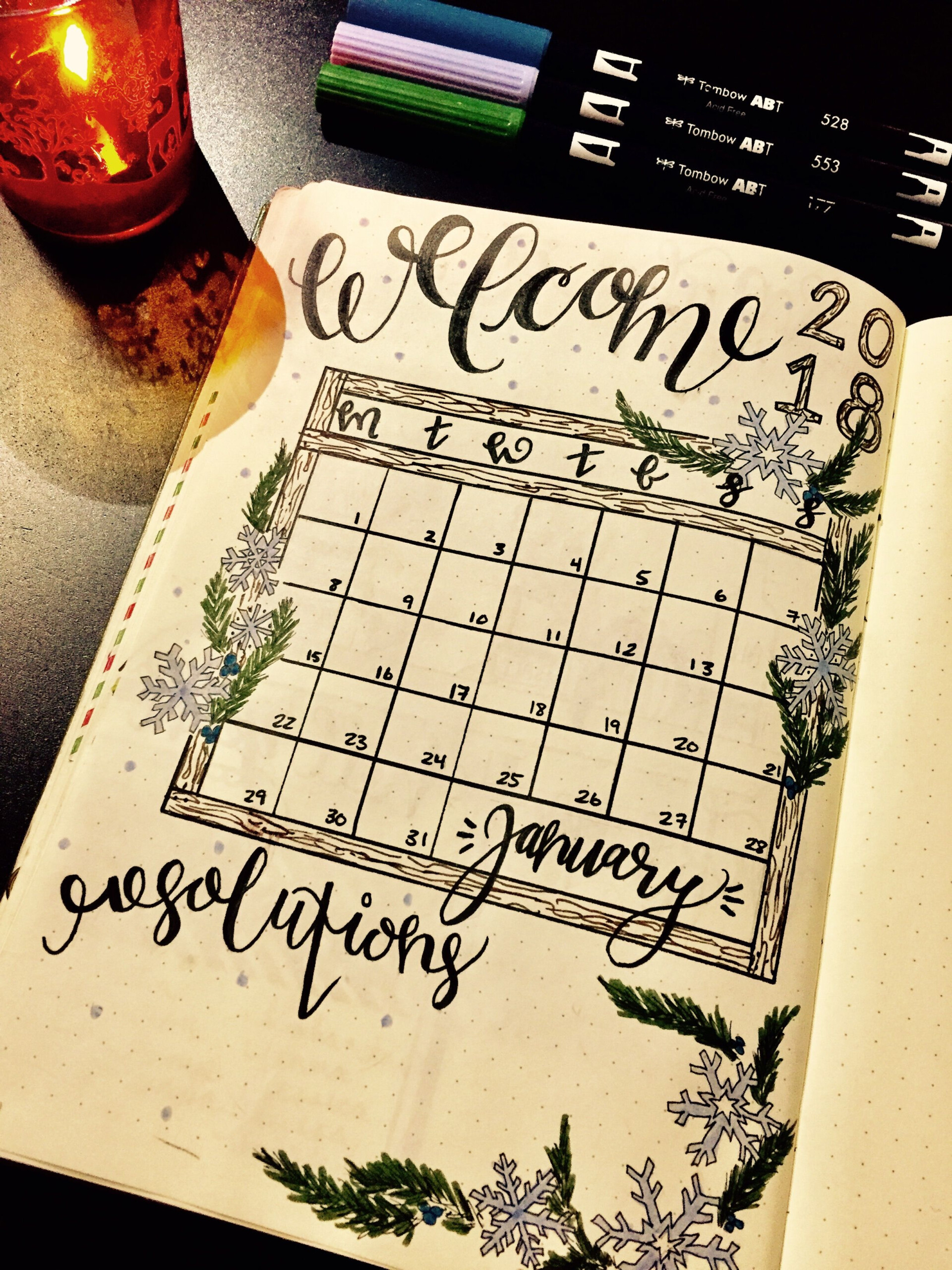 January 2018 Bullet Journal Calendar January Bullet Journal Bullet