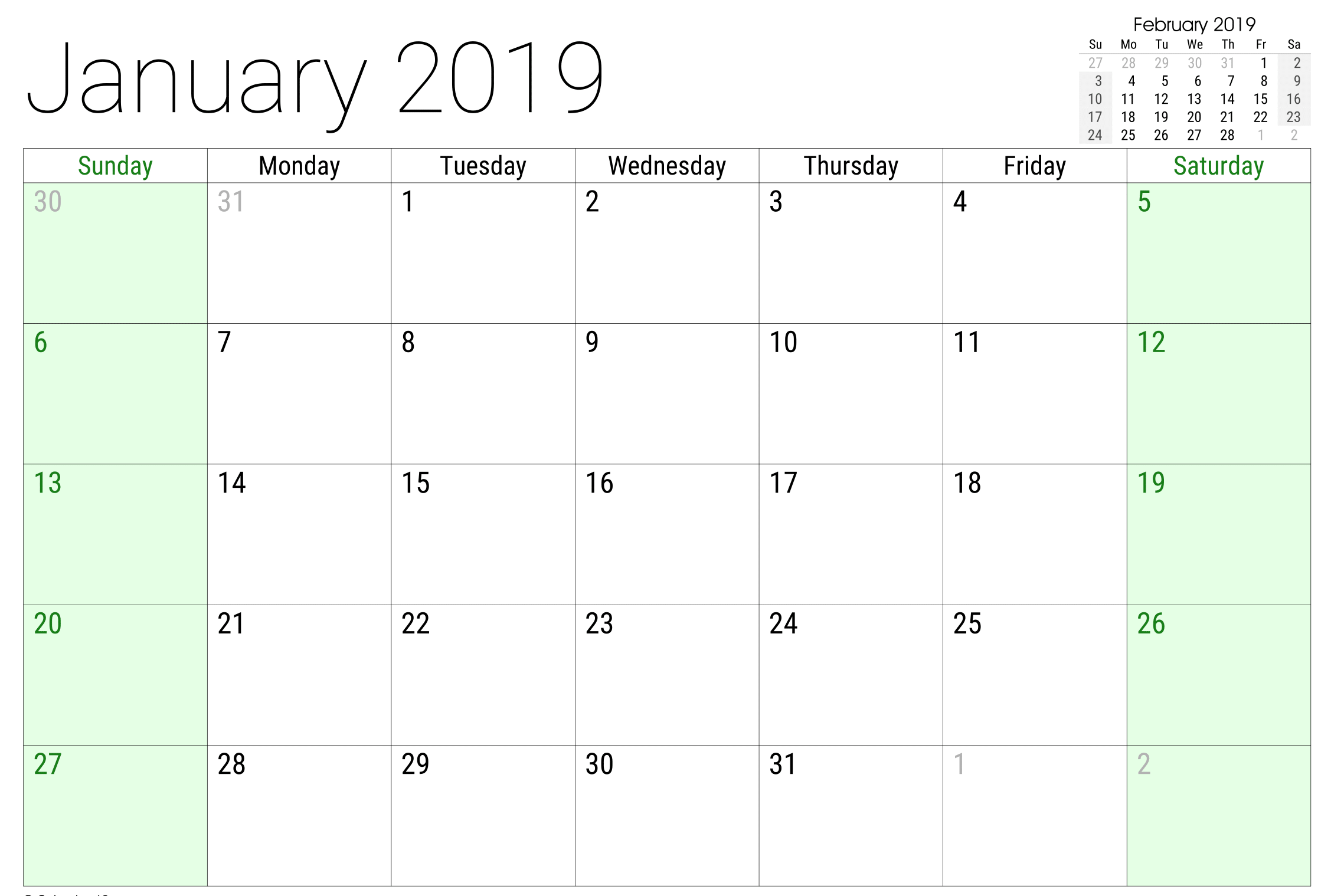January 2019 Google Sheet Calendar 2019 Calendar Calendar Monthly