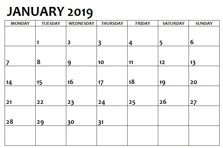 January 2019 Printable Calendar Template Calendar Calendar 