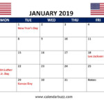 January 2019 Us Holidays Calendar Holiday Calendar Printable Holiday 