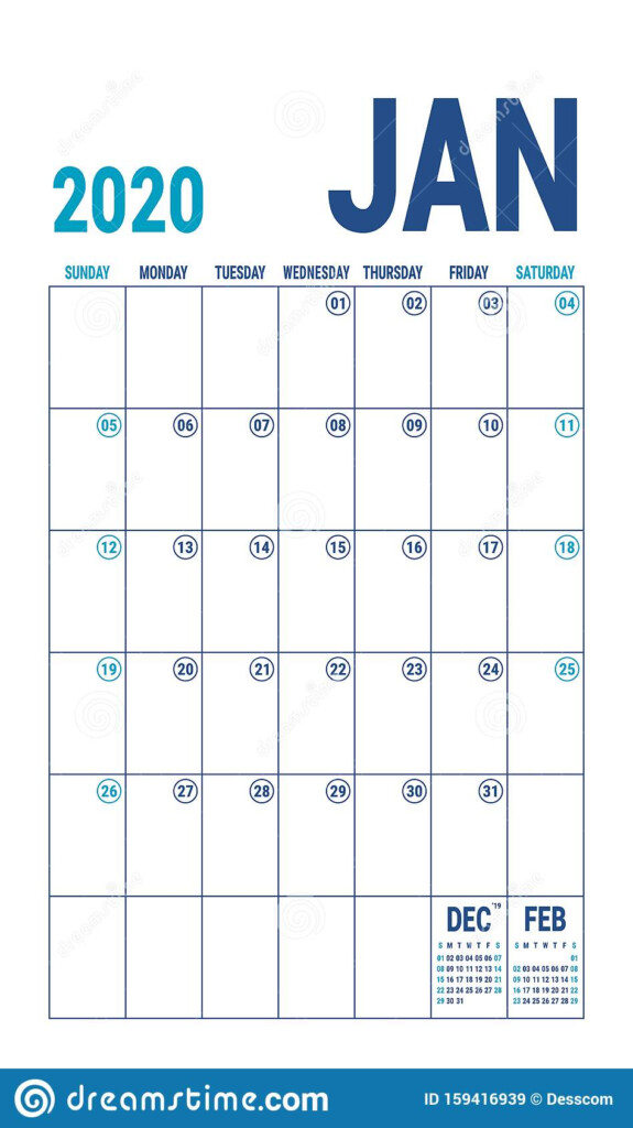 January 2020 Calendar Blue Color Planner English Calender Template 