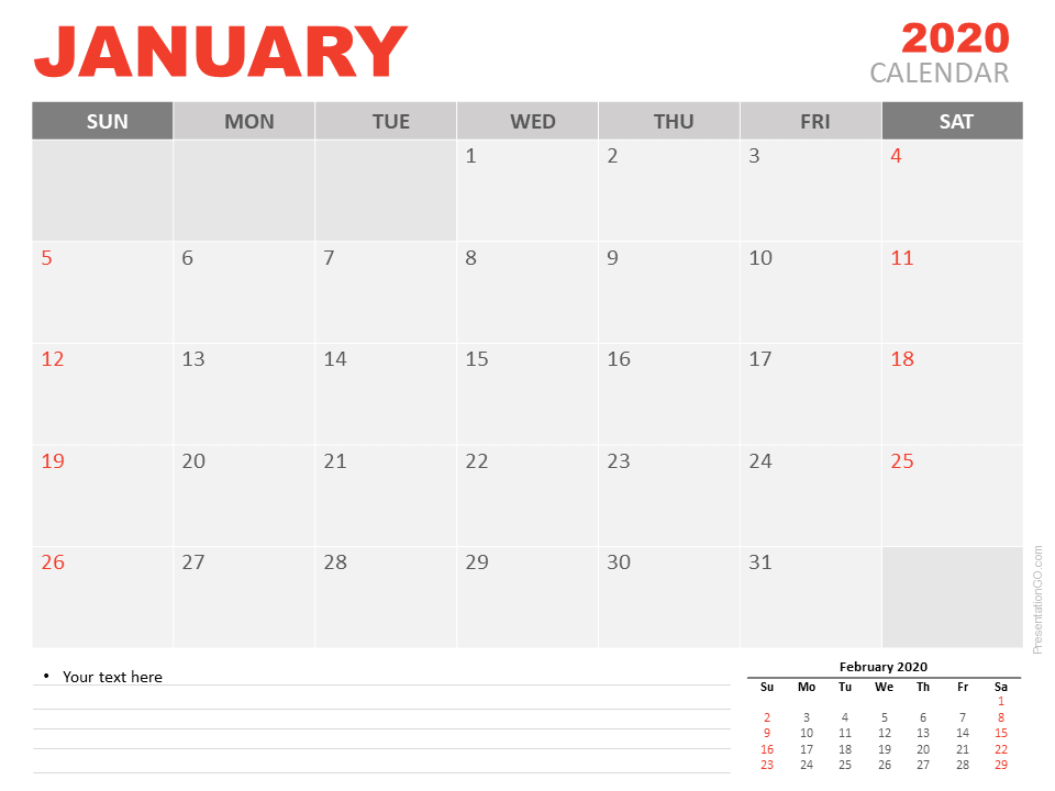 January 2020 Calendar For PowerPoint And Google Slides PresentationGO