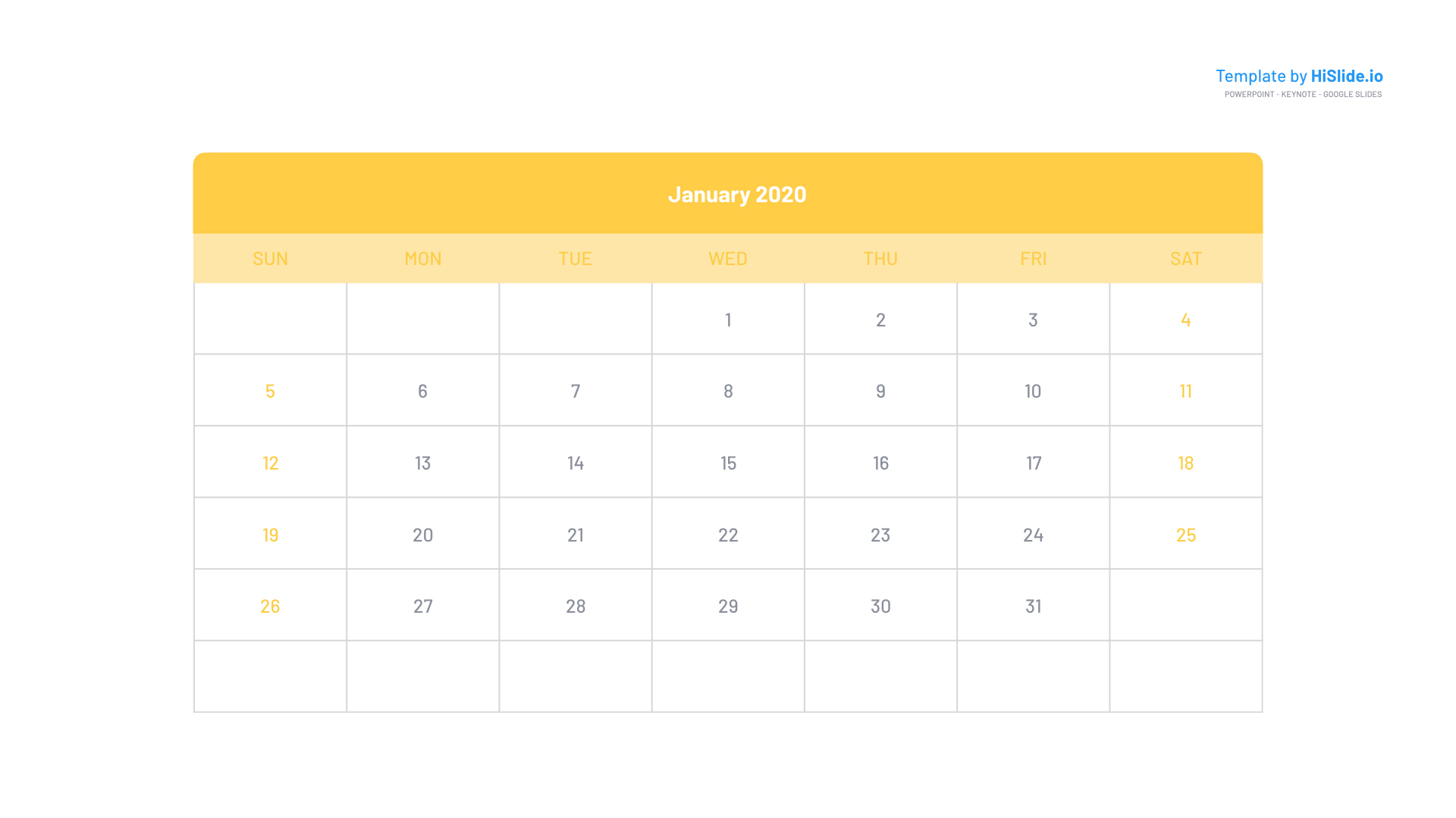 January 2020 Google Slide Calendar Template