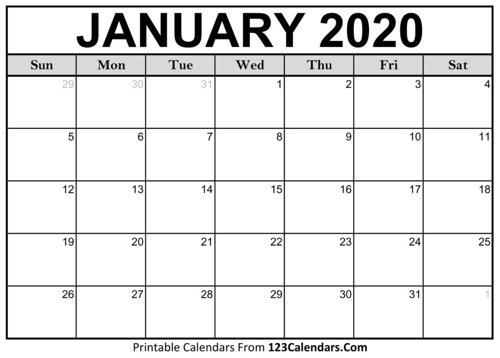 January 2020 Printable Calendar 123Calendars