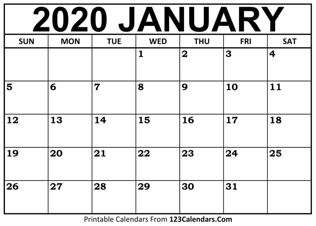 January 2020 Printable Calendar 123Calendars