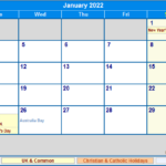 January 2022 UK Calendar With Holidays For Printing image Format 
