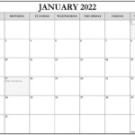 January 2022 With Holidays Calendar