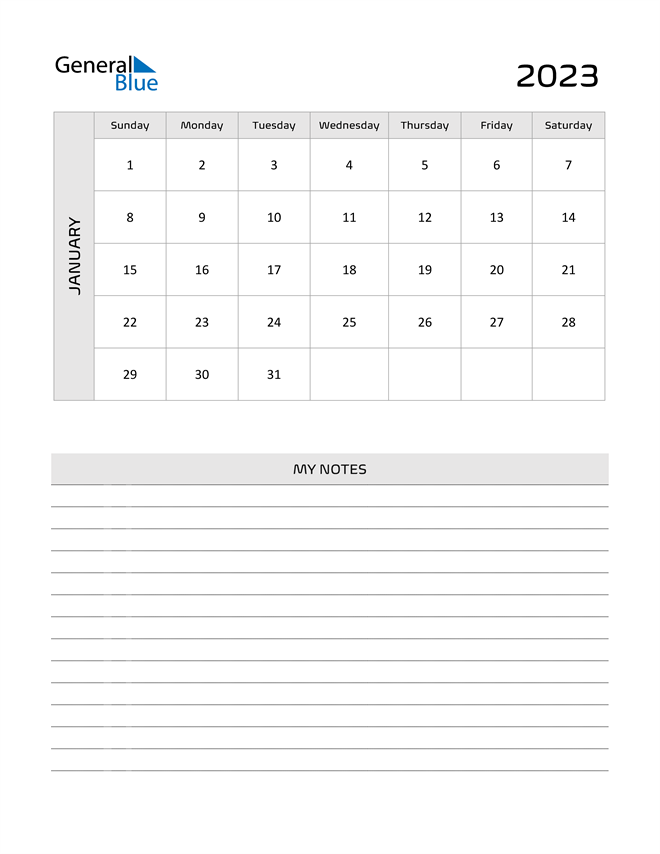 January 2023 Calendar PDF Word Excel 