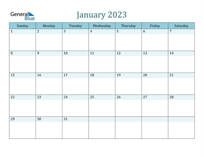 January 2023 Calendar PDF Word Excel