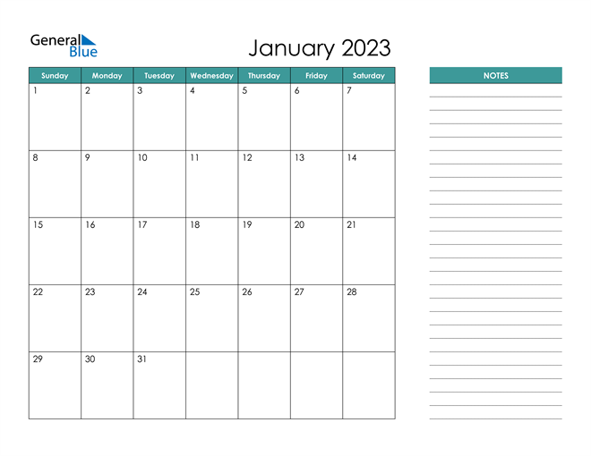 January 2023 Calendar PDF Word Excel