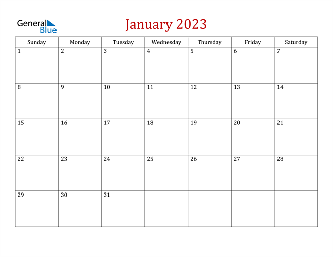 January 2023 Calendar PDF Word Excel 