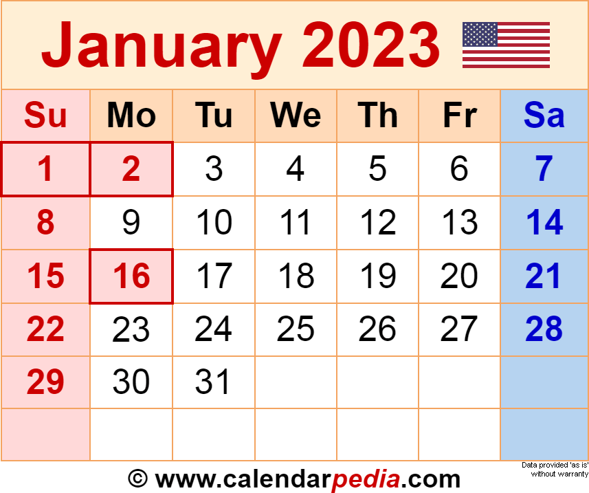 January 2023 Calendar Templates For Word Excel And PDF