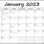 January 2023 Calendar With Holidays