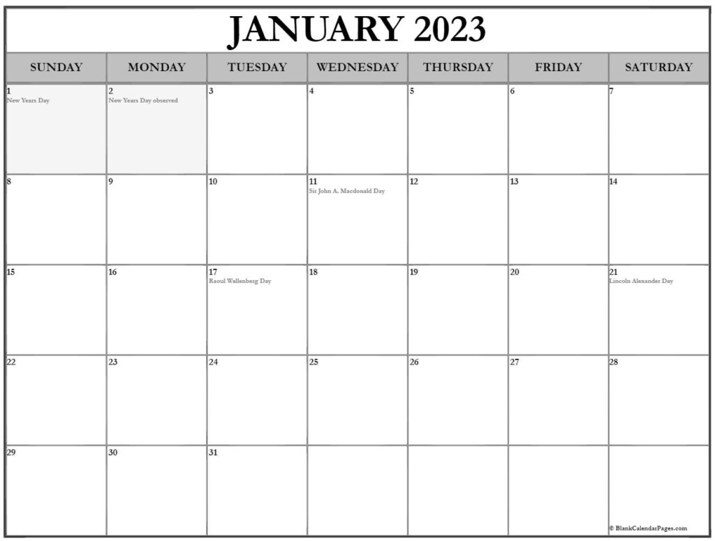 January 2023 Calendar With Holidays