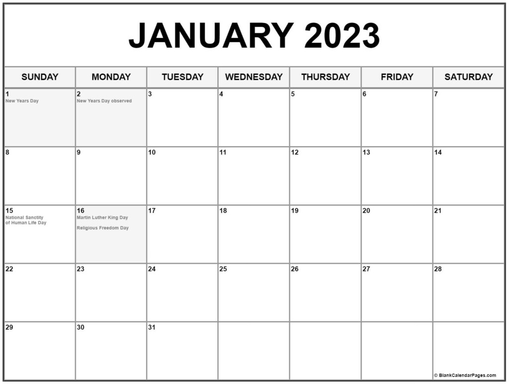 January 2023 Calendar With Holidays