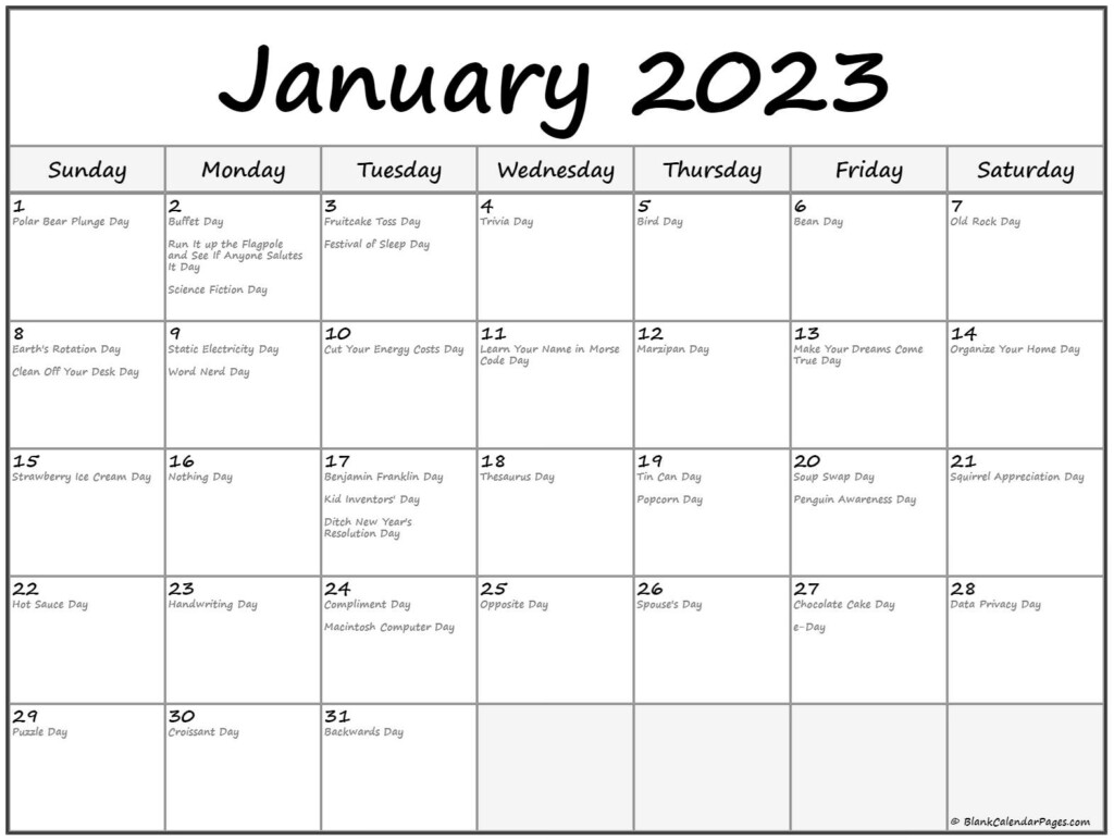 January 2023 Calendar With Holidays