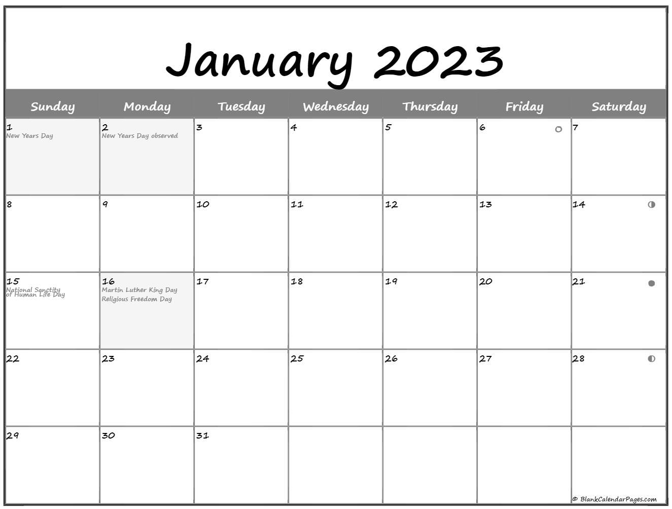 January 2023 Lunar Calendar Moon Phase Calendar