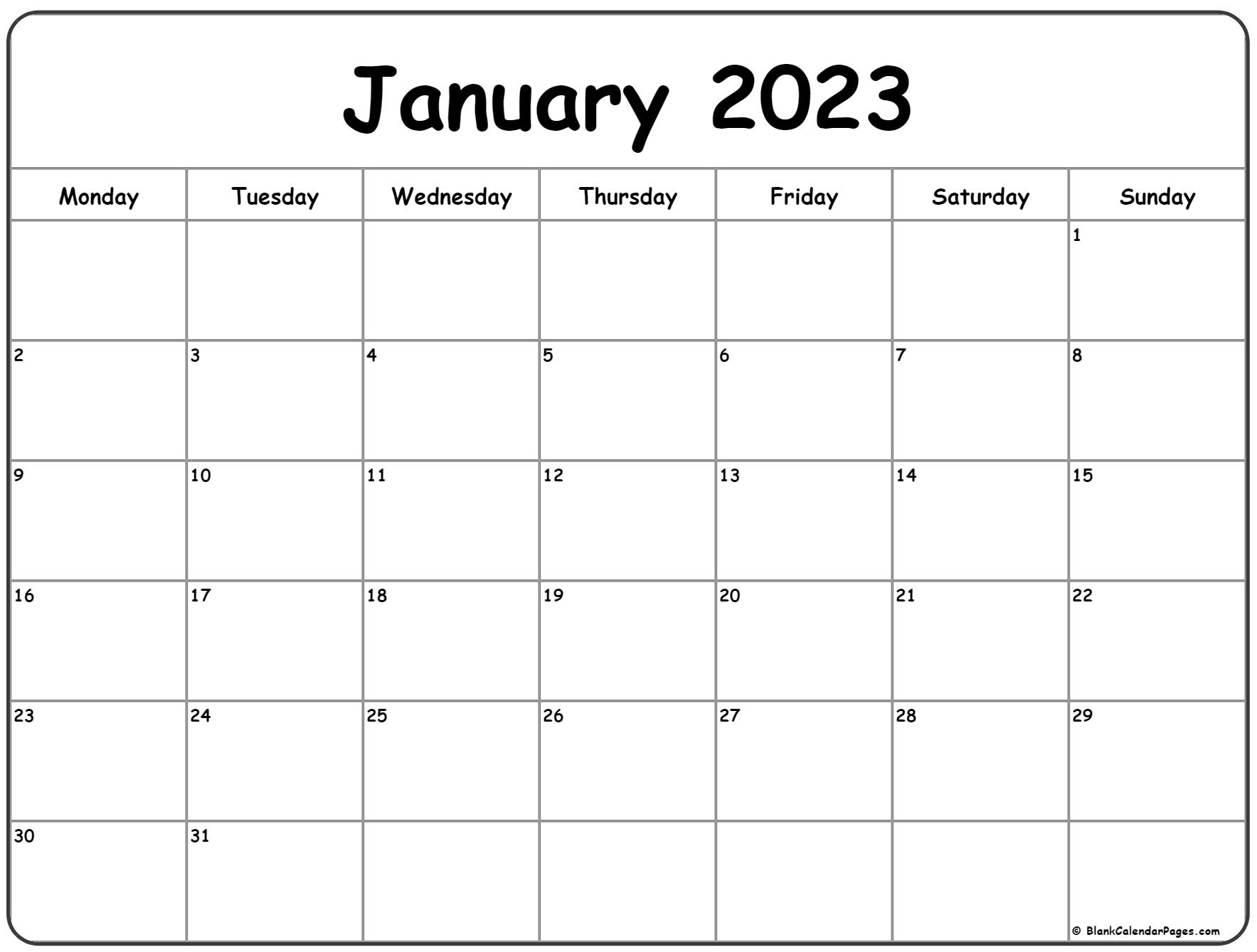 January 2023 Monday Calendar Monday To Sunday