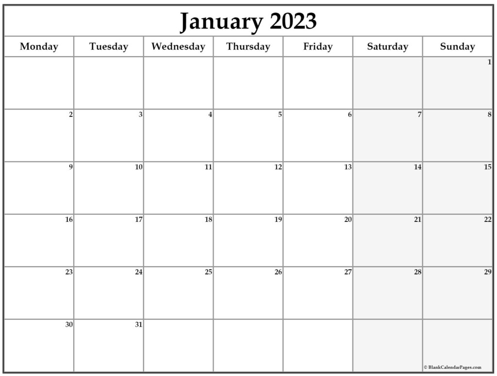 January 2023 Monday Calendar Monday To Sunday