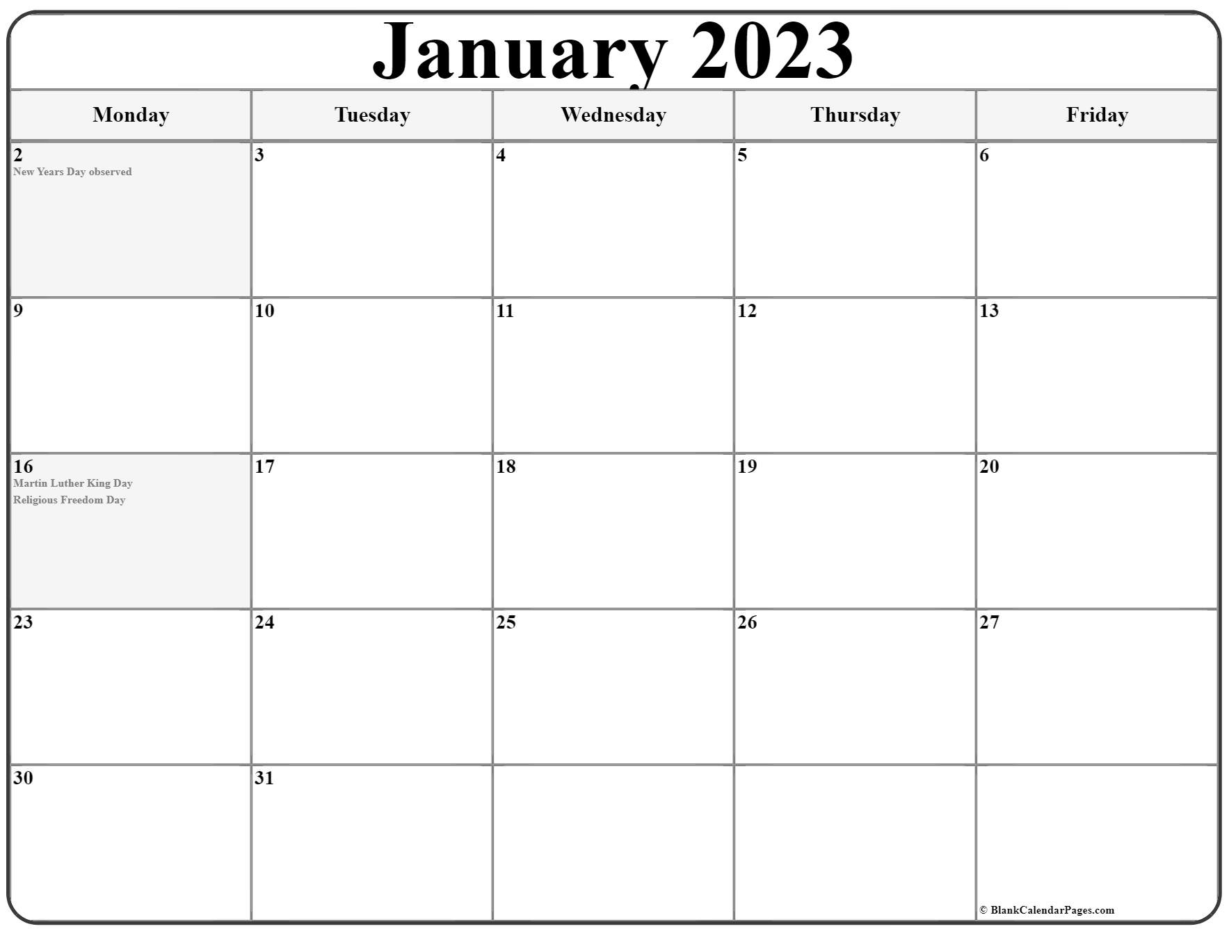 January 2023 Monday Calendar Monday To Sunday