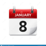 January 8 Vector Flat Daily Calendar Icon Date And Time Day Month 