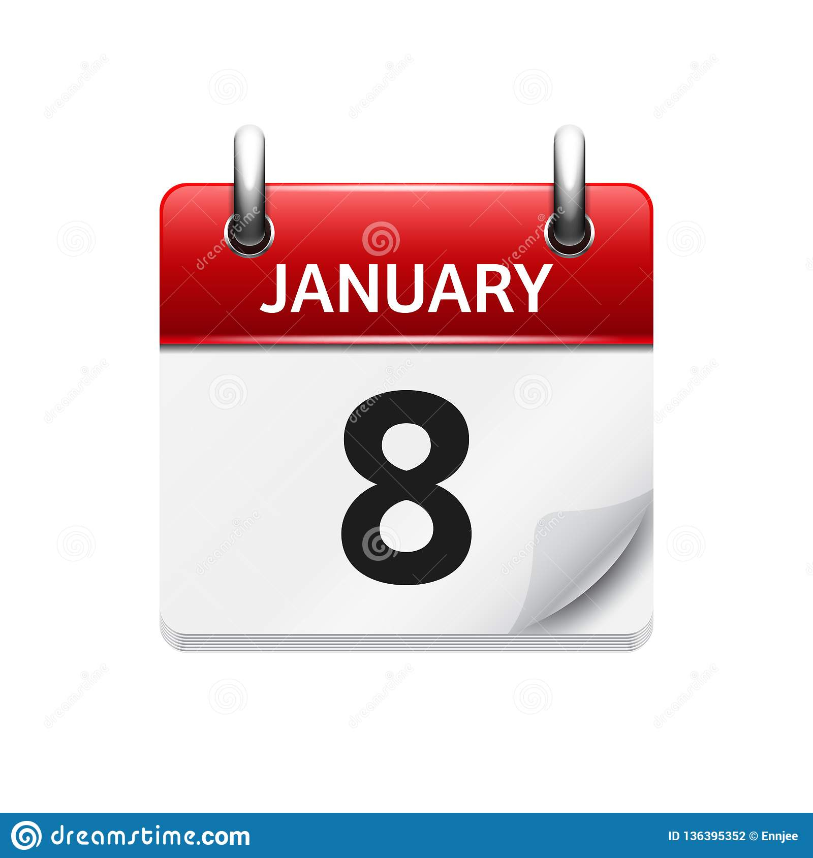 January 8 Vector Flat Daily Calendar Icon Date And Time Day Month
