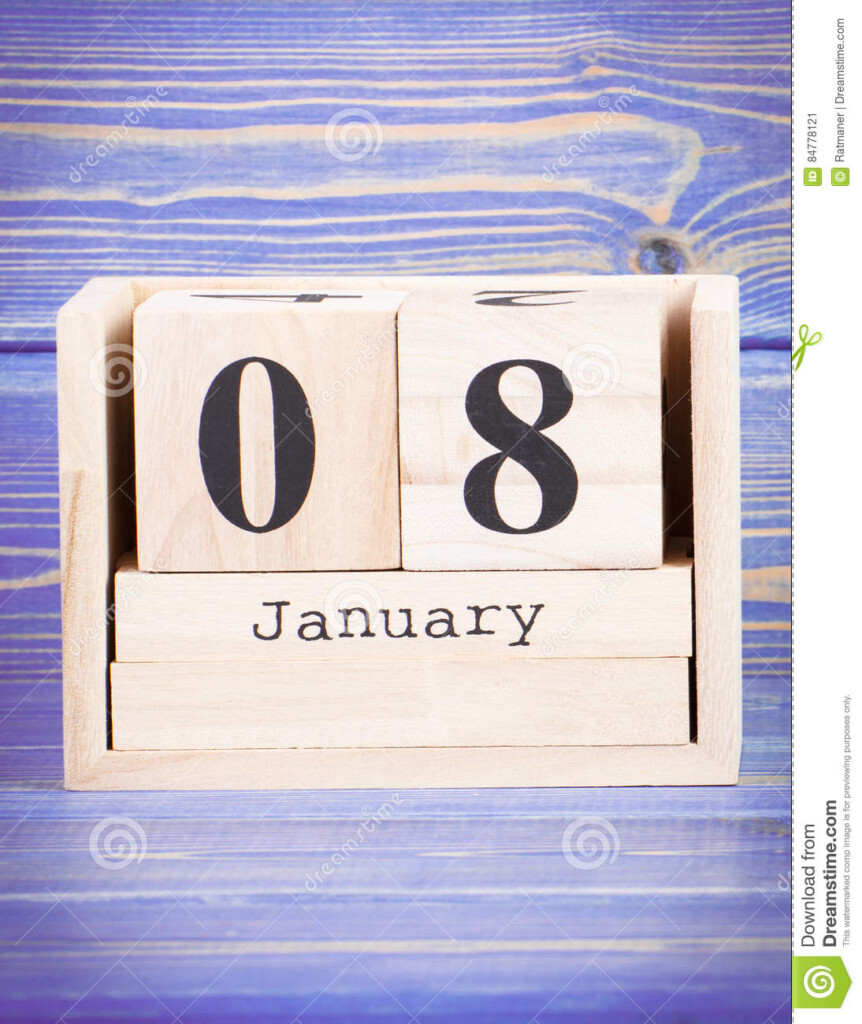January 8th Date Of 8 January On Wooden Cube Calendar Stock Image 