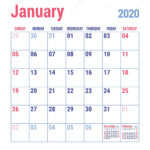 January Calendar 2020 English Calender Template Vector Grid Office 