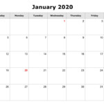 January Calendar 2020 Excel