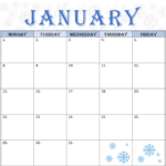 January Calendar Snowflake Theme Printable Calendars