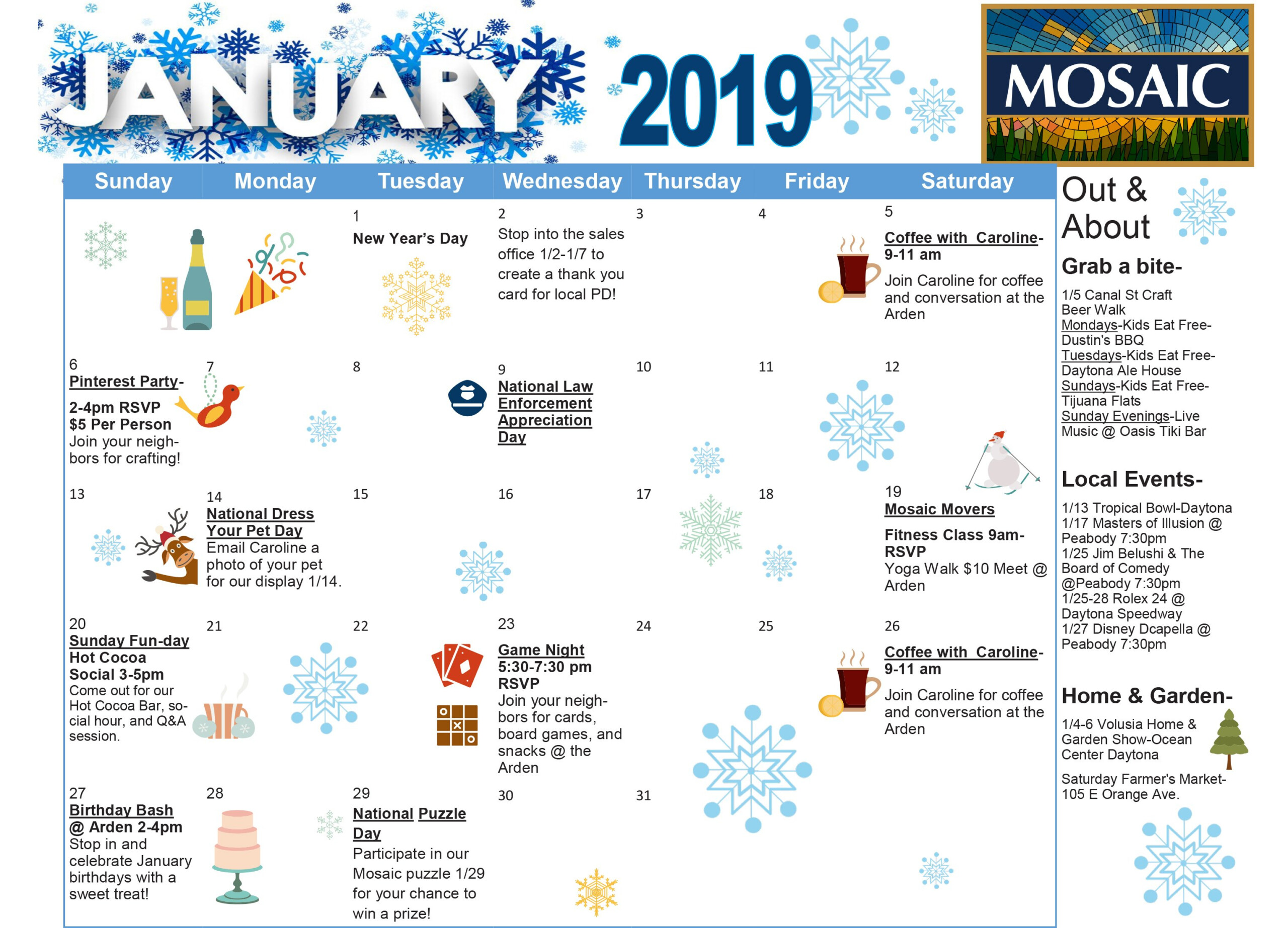 January Event Calendar Mosaic Daytona