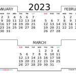 January February March 2023 Printable Quarterly Calendar