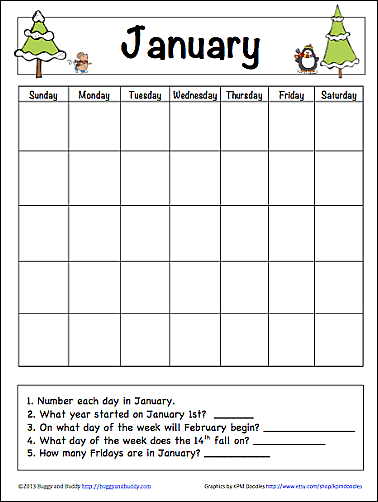 January Learning Calendar For Kids Free Printable Buggy And Buddy