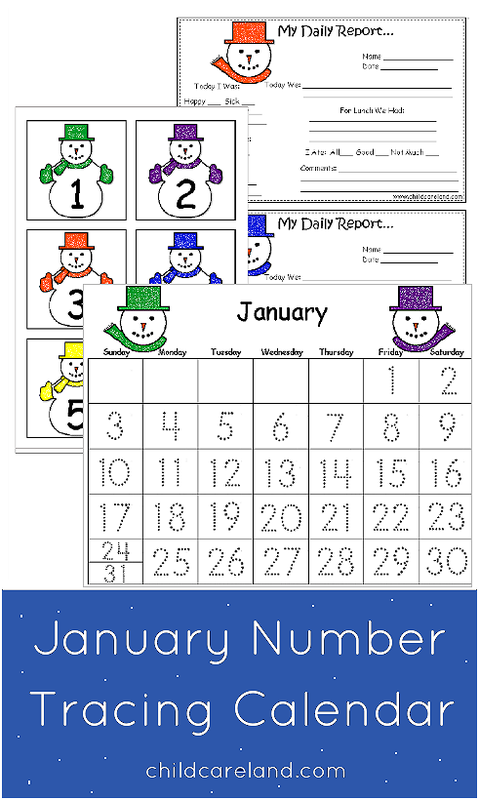 January Number Tracing Calendar Preschool Calendar Calendar Numbers 