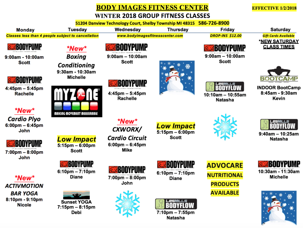 January schedule Body Images Fitness Center Body Images Fitness Center