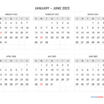 January To June 2023 Calendar Horizontal Calendar Quickly