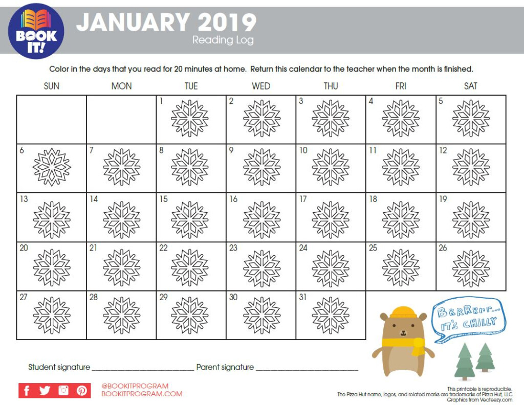 January Tracking Calendar Seasonal The Pizza Hut BOOK IT Program