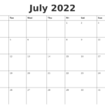 July 2022 Calendar Monthly