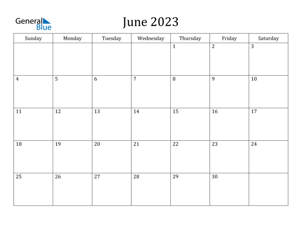 June 2023 Calendar PDF Word Excel
