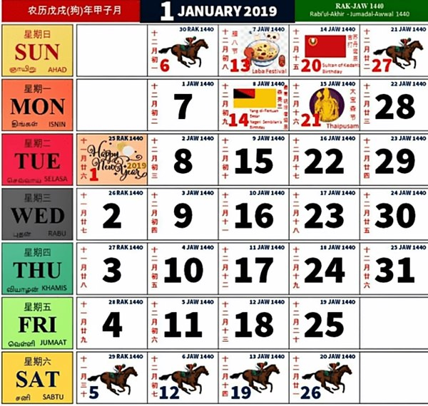 KALENDAR KUDA MALAYSIA TAHUN 2019 KALENDAR KUDA MALAYSIA