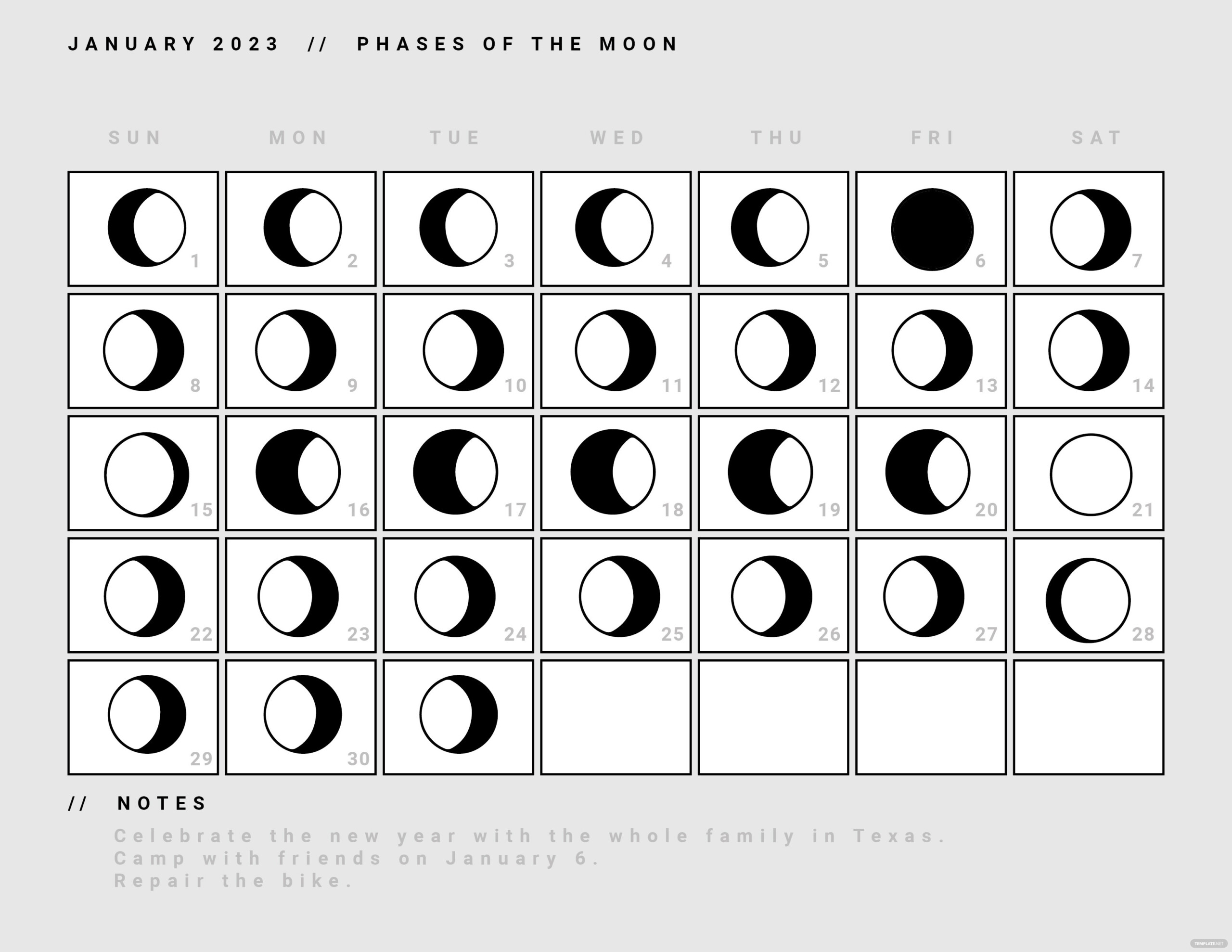May 2023 Calendar Template With Moon Phases Google Docs Illustrator