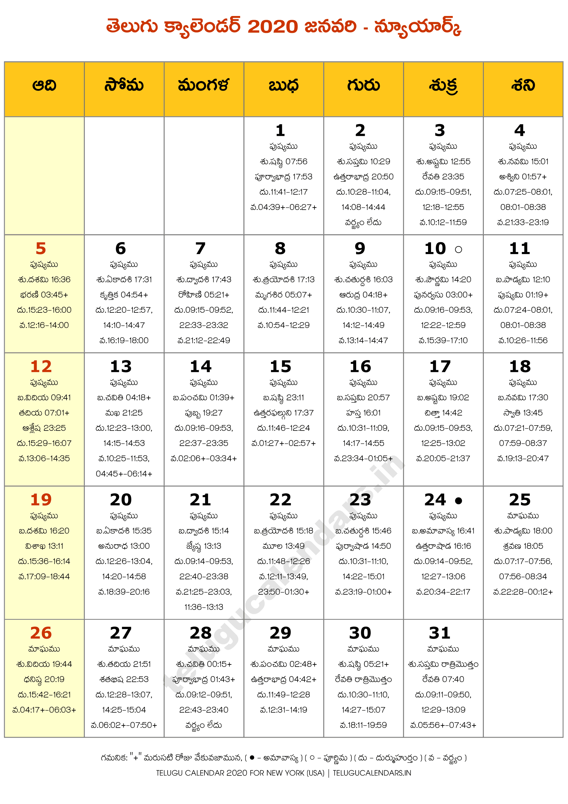New York 2020 January Telugu Calendar Telugu Calendars
