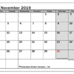 November 2019 Calendar UK Michel Zbinden EN