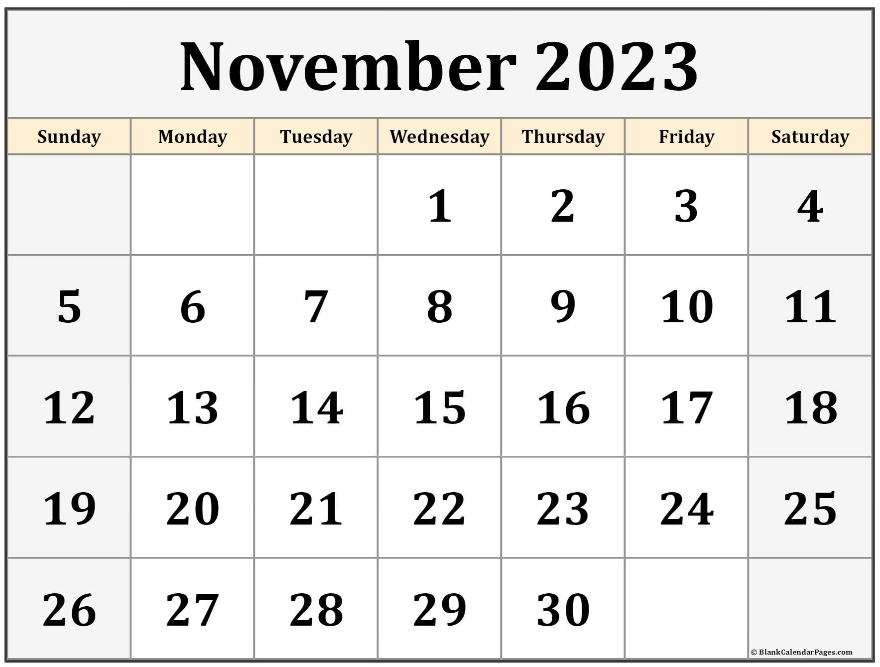 November 2023 Calendar Free Printable Calendar Templates