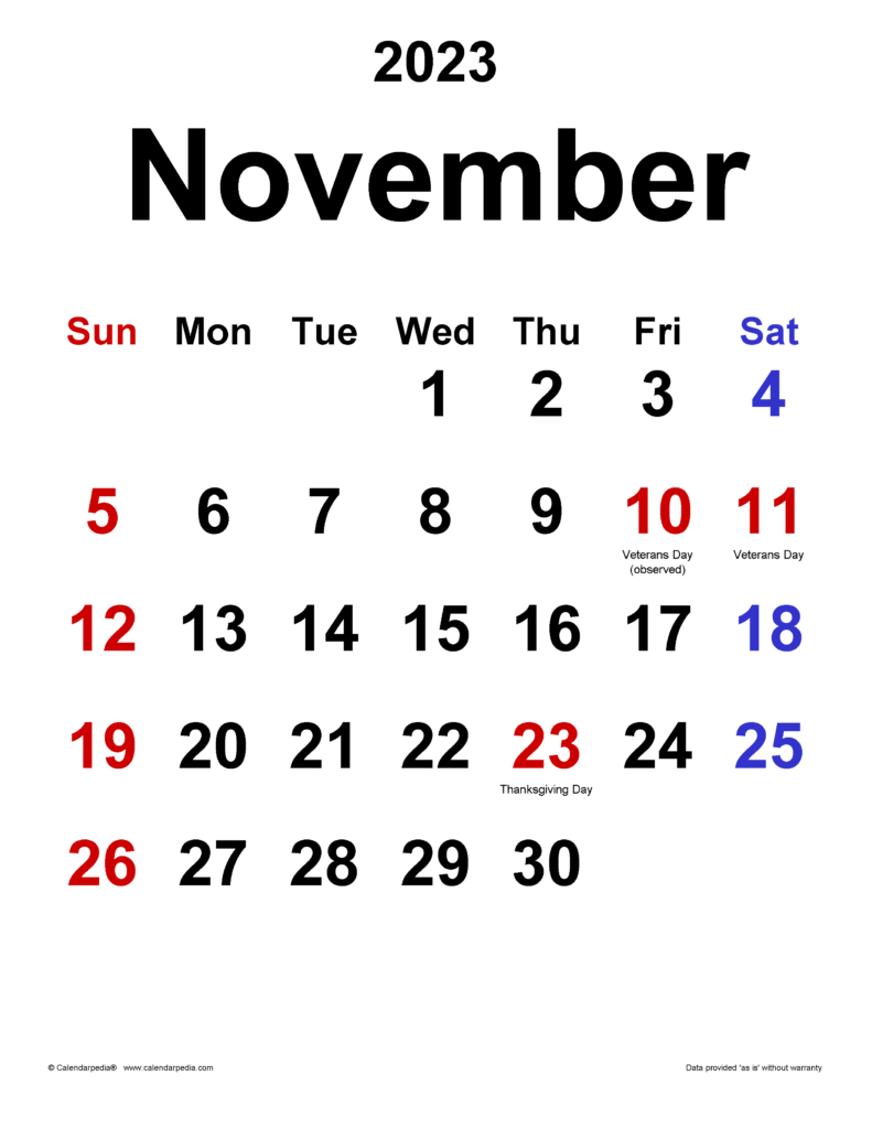 November 2023 Calendar Templates For Word Excel And PDF