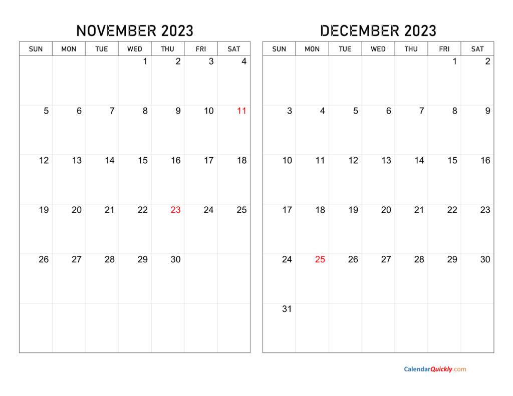 November And December 2023 Calendar Calendar Quickly