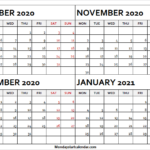 October November December 2020 January 2021 Calendar Pinterest