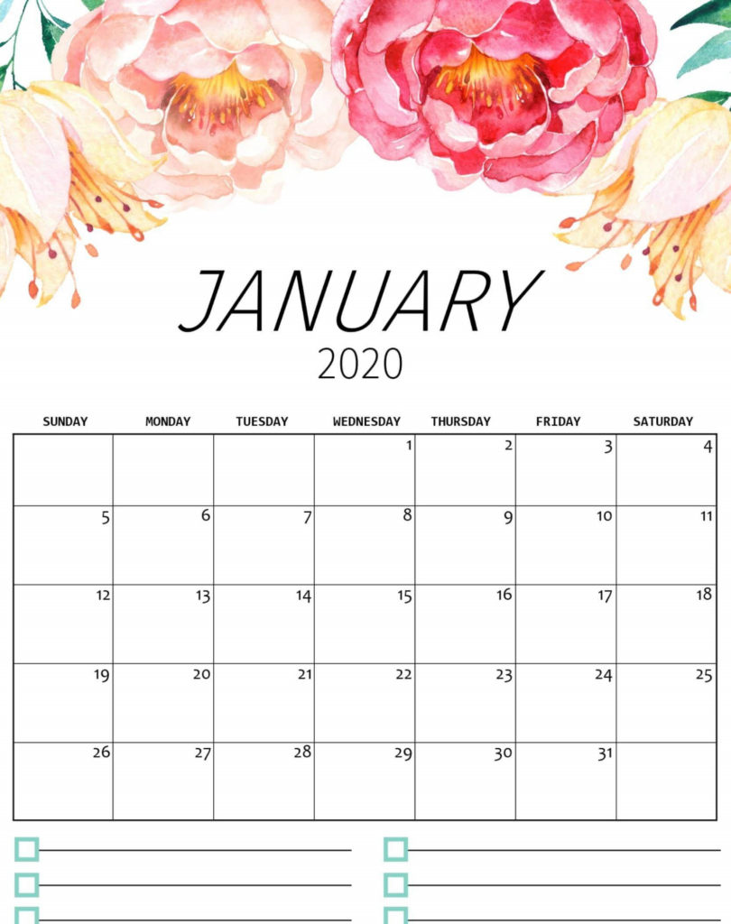 Pick Pretty January 2020 Calendar Printable Calendar Printables Free 