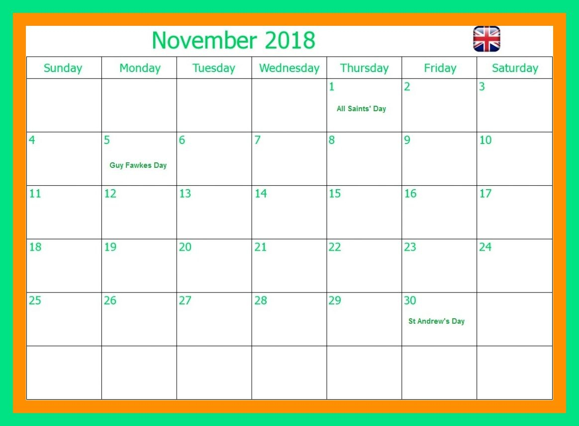 Pin On November 2018 Calendar UK With Holidays