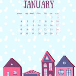 Premium Vector January Calendar Template Winter Street With Cute